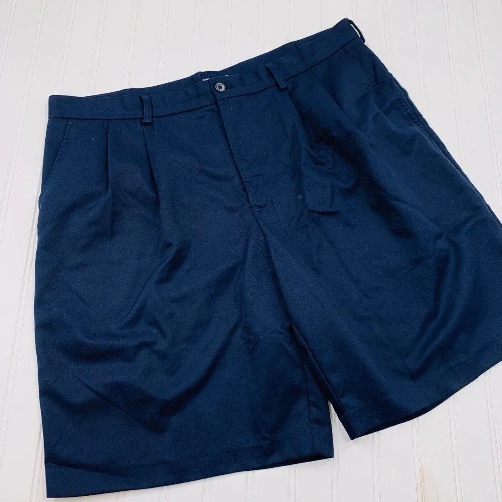 IZOD Golf Mens Navy Blue Pleated Front Chino Shorts Size 38 Polyester